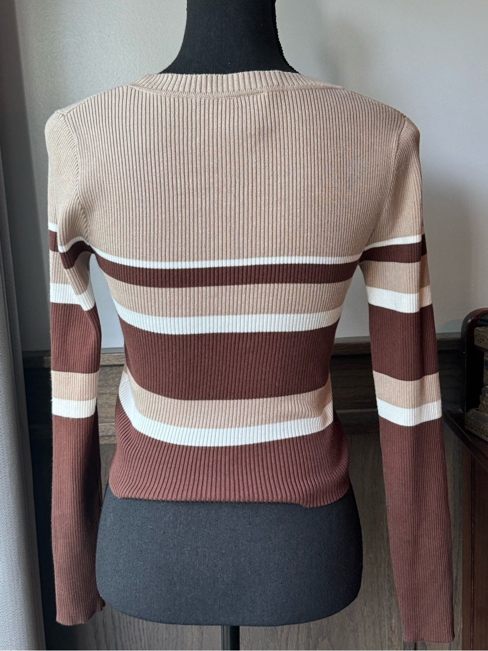 The Slope Striped Scoop-Neck Ribbed Sweater in Brown, Cream & Tan medium - Picture 4 of 7